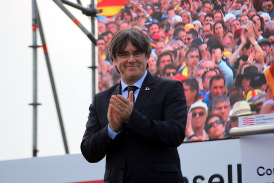Carles Puigdemont at a Council for the Republic event in Perpignan in February (by Eli Don)